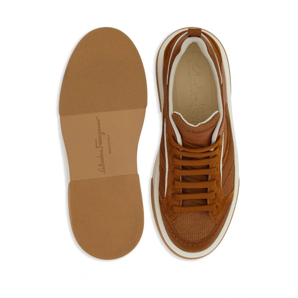 Salvatore Ferragamo Ferragamo Quilted Panelled Design Sneakers Brown