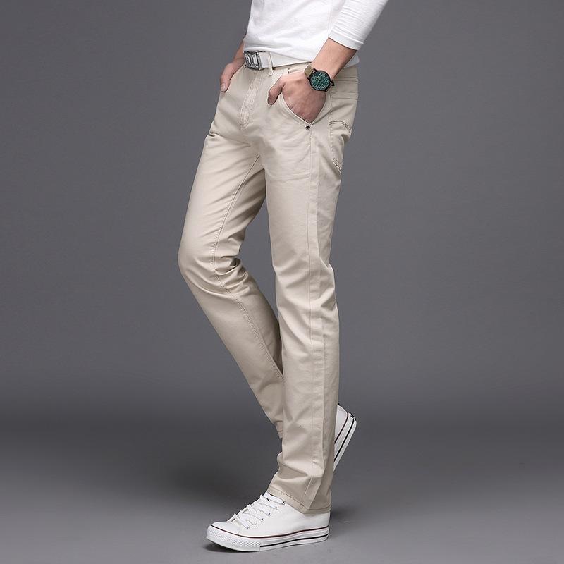 

Чоловічі весняно-осінні чоловічі повсякденні брюки молодіжного корейського видання Модні приталені різнокольорові чисті бавовняні повсякденні універсальні довгі штани 34 бежевий