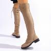 Over The Knee Boots Long Tube Side Zipper Suede Motorcycle Boots Spring and Autumn New Round Toe Front Lace-Up Boots for Women