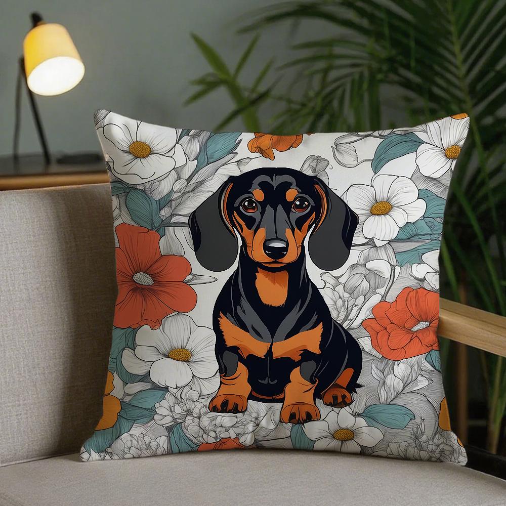 Sausage Dog Dachshund Cute Pillow Case Square DoubleSided Printing Sofa Cushion Cover Pillowcase Bedroom Bedside