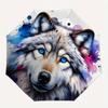 1 Stück Blauäugiger Wolf Vollautomatischer Faltbarer Tragbarer Regenschirm, 8 Eisenstäbe, Dreifach faltbares Design, Geeignet für Alle Jahreszeiten, Geeignet für den Außenbereich