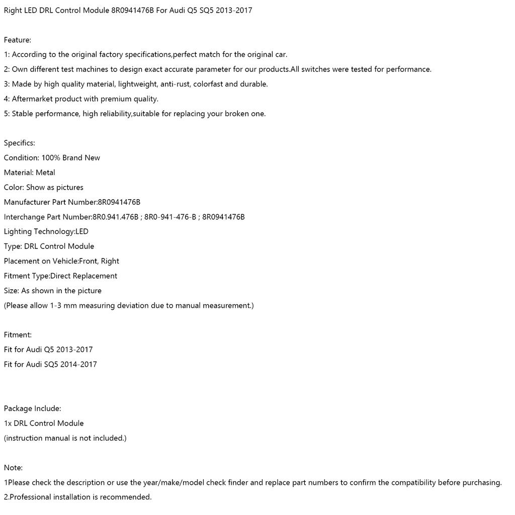 Rechtes LED-Tagfahrlicht-Steuermodul 8R0941476B für Q5 Sq5 2013-2017