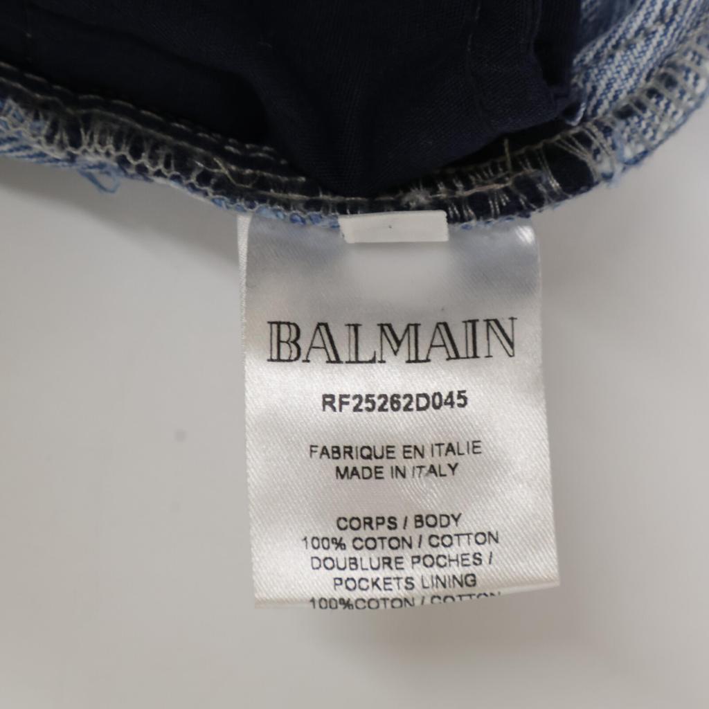 Balmain RF25262D045 Indigo Distressed Denim Bottoms 34 Indigo blueUsed