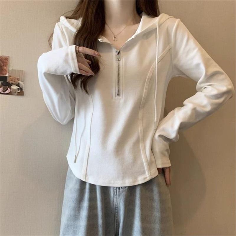 

Женская толстовка с капюшоном приталенного кроя во французском стиле - С длинным рукавом, прямым плечом, короткий топ для осени M 90-102 jin