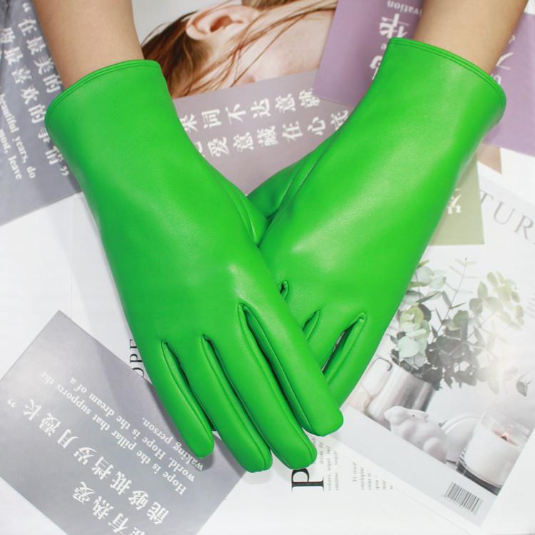 Leather Gloves Wind Color Men'S And Women'S Leather Pu Gloves Fleece Warm Windproof Solid Color Cycling Gloves