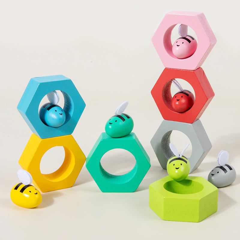 Clip Beads Color Cognition Bee Trap Game Montessori Wooden Toys for Early Education Bee House Fine Motor Training Teaching Aids