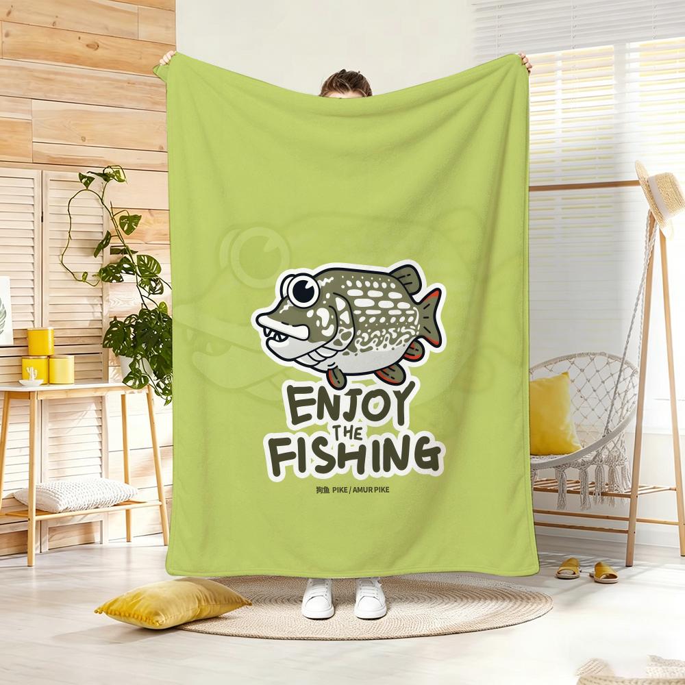 Cartoon F-Freshwater Game Fish Fishing Throw Lightweight 240G Flannel Blanket Soft Skin-Friendly For Summer Cooling