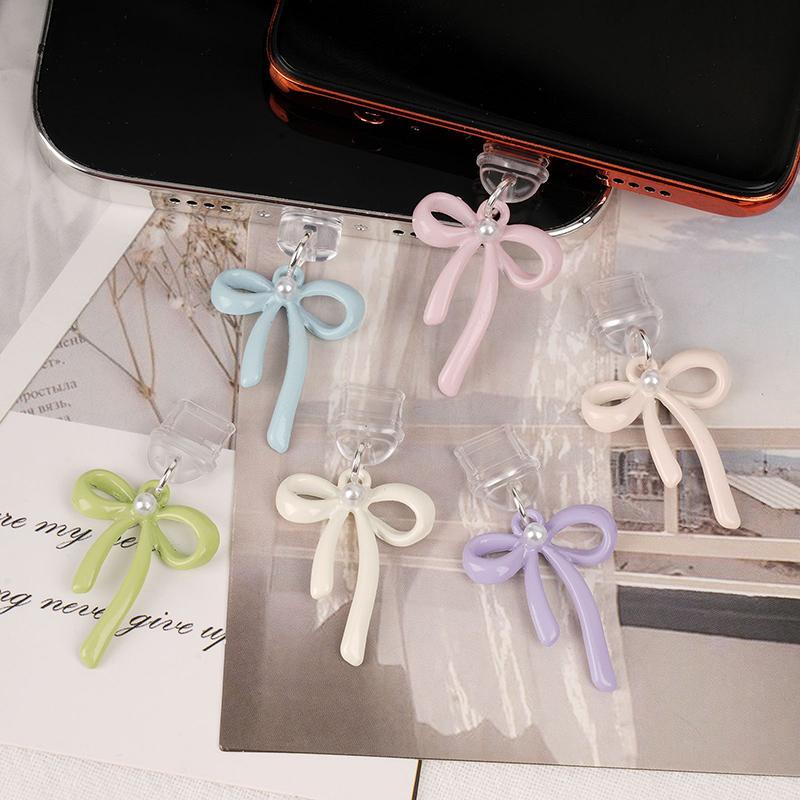 Phone Dust Plug Pendant For Type-C Port Cute Bow Mobile Phone Dust Plug Charging Port Protector Anti-Dust Plug Cover
