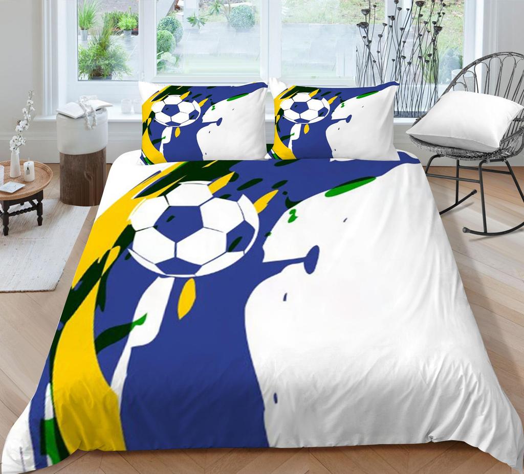 Copripiumino da calcio, Federa, Biancheria da letto, Copripiumino per camera da letto, Set per letto matrimoniale full size, 2/3 pezzi in morbido tessuto in microfibra per la casa