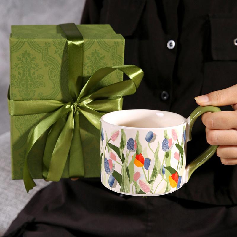 Nordische Tulpe Haushalt Keramiktasse Kaffeetasse Büro Teetasse Becher Premium Mädchen Geschenk