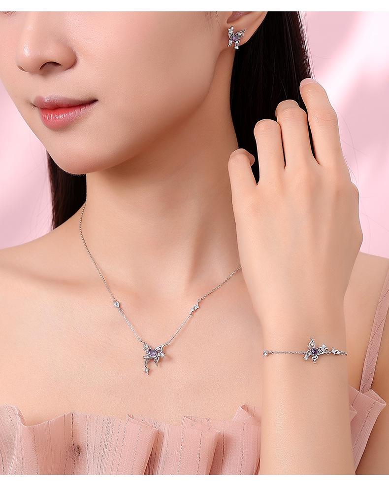 Tichya Dreamy Purple Butterfly Star Stud Earrings, S925 Sterling Silver, Korean Style, Versatile Luxury Accessories for Women.