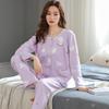 100% pure cotton pajamas women's long-sleeved printing set casual loose spring and autumn thin air-conditioned clothing loungewear can be worn outside
