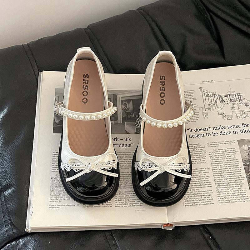 Fashion versatile casual retro bow Mary Jane shoes women's summer new pearl word platform shoes