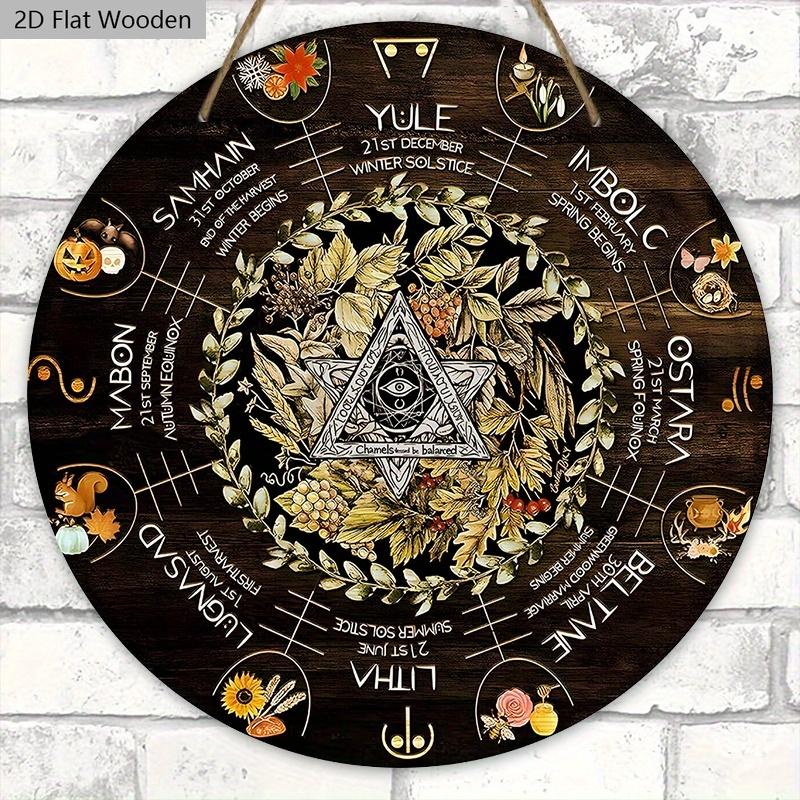 Wheel Year Wooden Sign, Sabbats Pagan Witch Sign, Wiccan Holidays, Wicca Calendar, Yule Altar, Celestial Sign, Halloween, Christmas Decoration