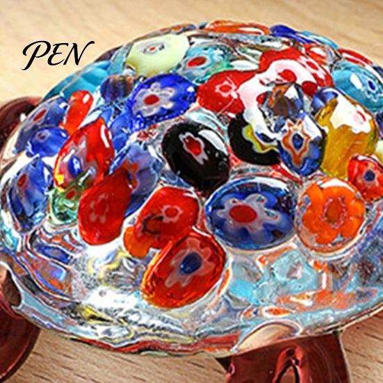 Crystal Glass Art Piece Hand Blown Millefiori Turtle Figurine, Mini Colorful Tortoise Statue, Cute Desktop Decoration Cartoon Sea Tabletop Ornament