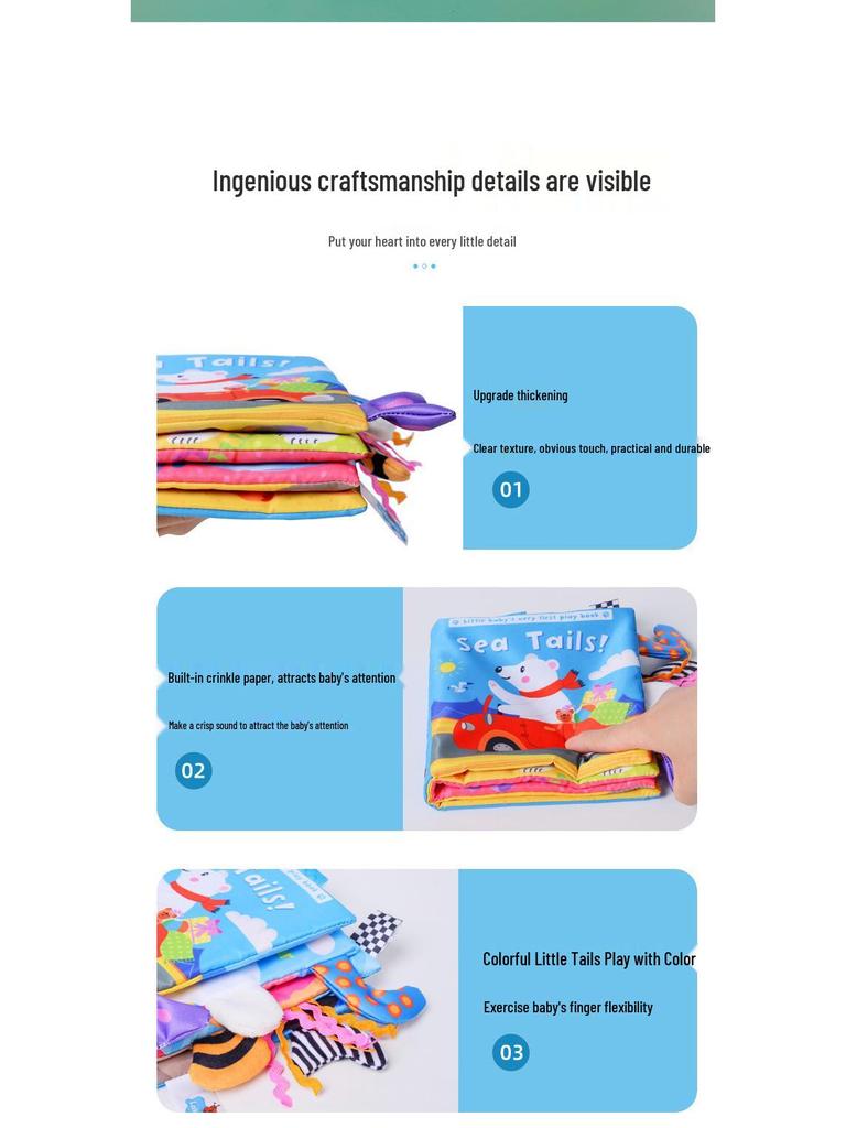 LakaRose Russian Animal Tail Crinkle Cloth Book for Baby Early Education (0-1 Years)