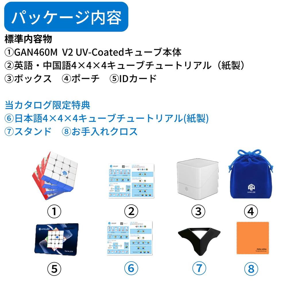 GAN460 M V2 4x4x4 Cube with Magnets and Stickerless Design V2 Includes Japanese Version and Cleaning Cloth UV-Coated Built-in (GAN460M UV) - Guide,