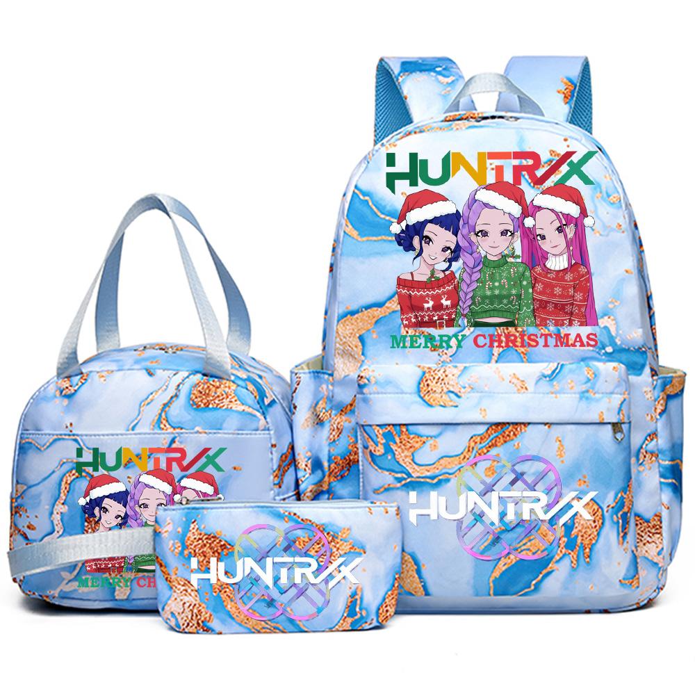 3Pcs/set Christmas K-pop Printed Backpack Handbag Pencil Case for Teenager Student Girl Boy Bookbag Schoolbag Women Large Capacity Travel Bag Kid Gift