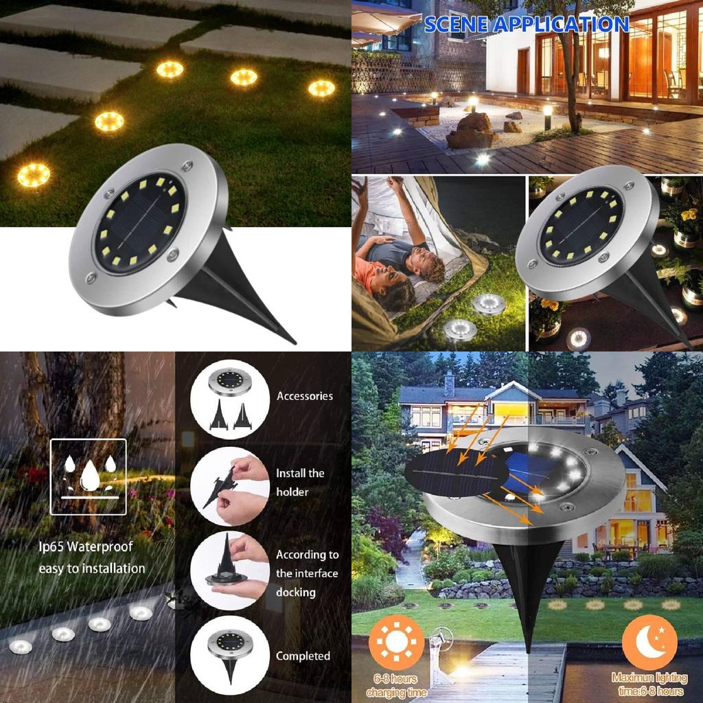 Outdoor Stainless Steel 8 Led Solar Ground Lights Waterproof For Garden Lawn Patio