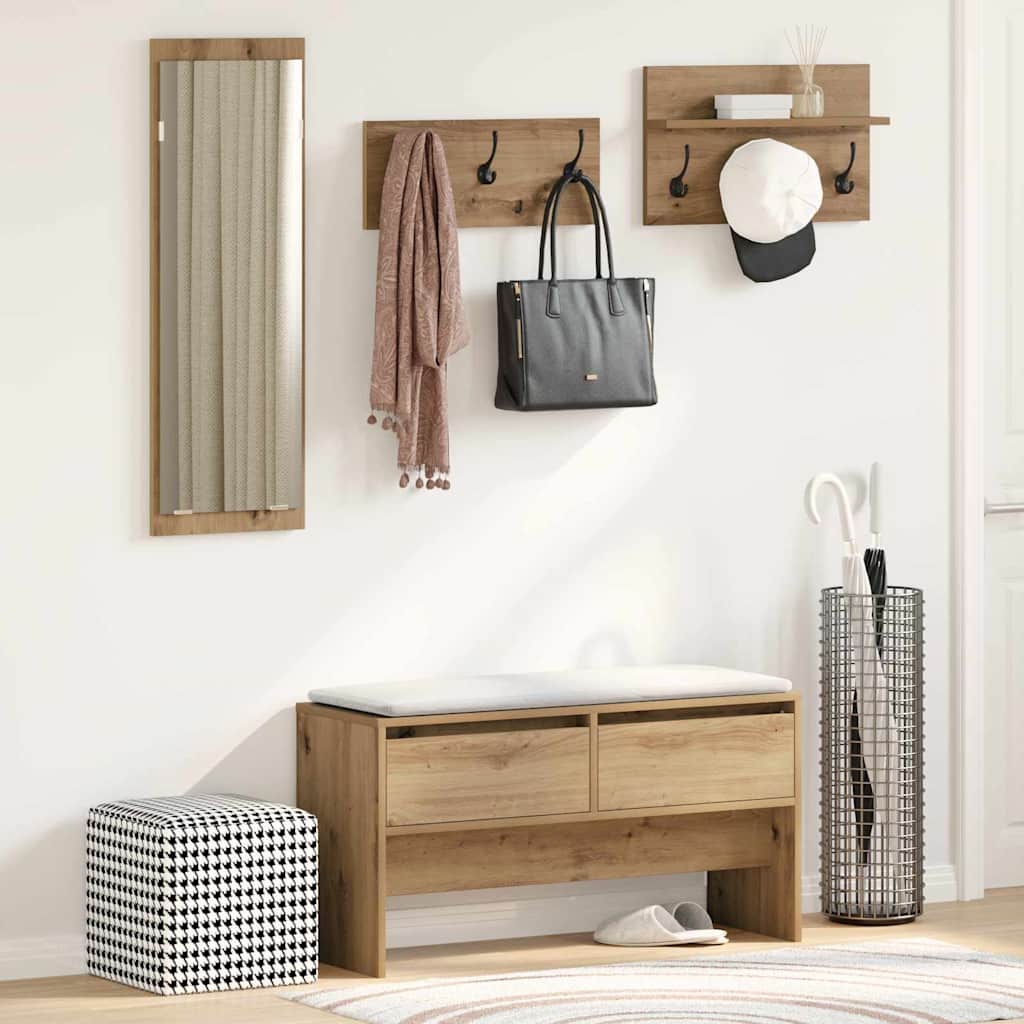 Hallway Furniture Set with Shelf 4 pcs Rustic Oak Wood Material