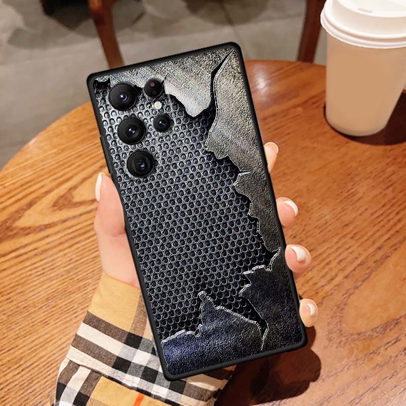 Creative metal style pattern Phone Case For Samsung Galaxy S26 S25 S24 S23 S22 S21 S20 Ultra Plus FE 5G Black Soft TPU