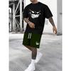 Men's Fashion T-shirt and Shorts Set with Playful Printed Sports Two-piece Set for Summer Loose Fit Men's Casual Hip-hop Street Style