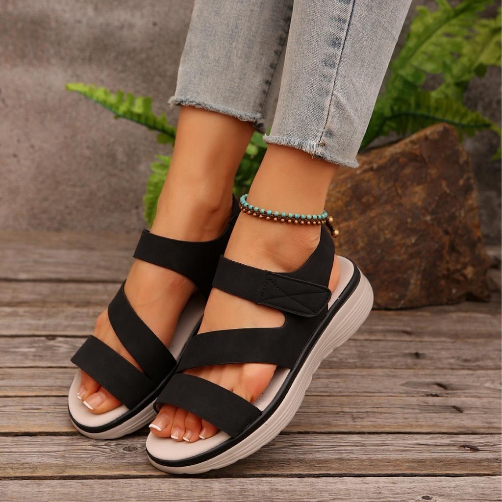 New 2025 European and American sandals women's casual and light large size retro wedge heel comfortable sandals