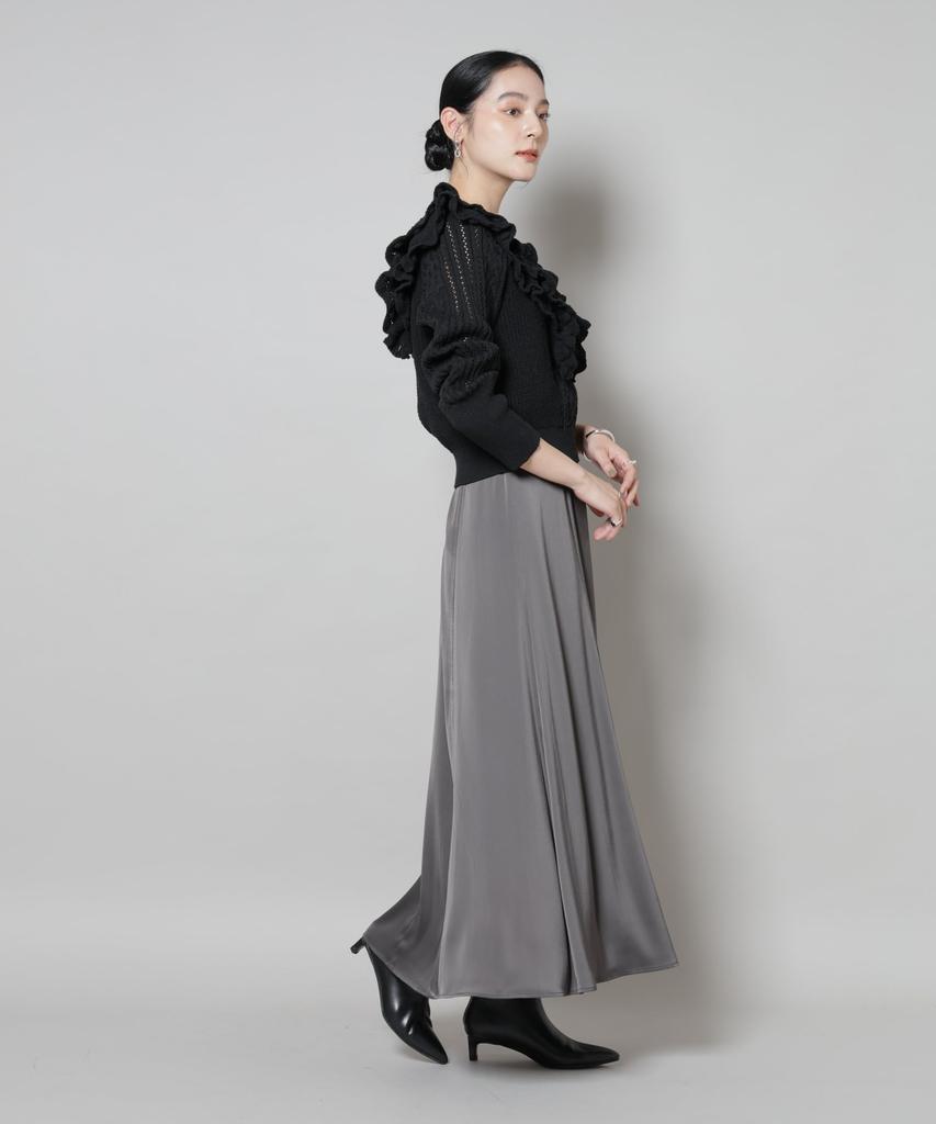 Nano Universe Satin Flare Maxi Skirt Be Paired with Other Small 023 Charcoal (Can Items) Women's 669-5230306