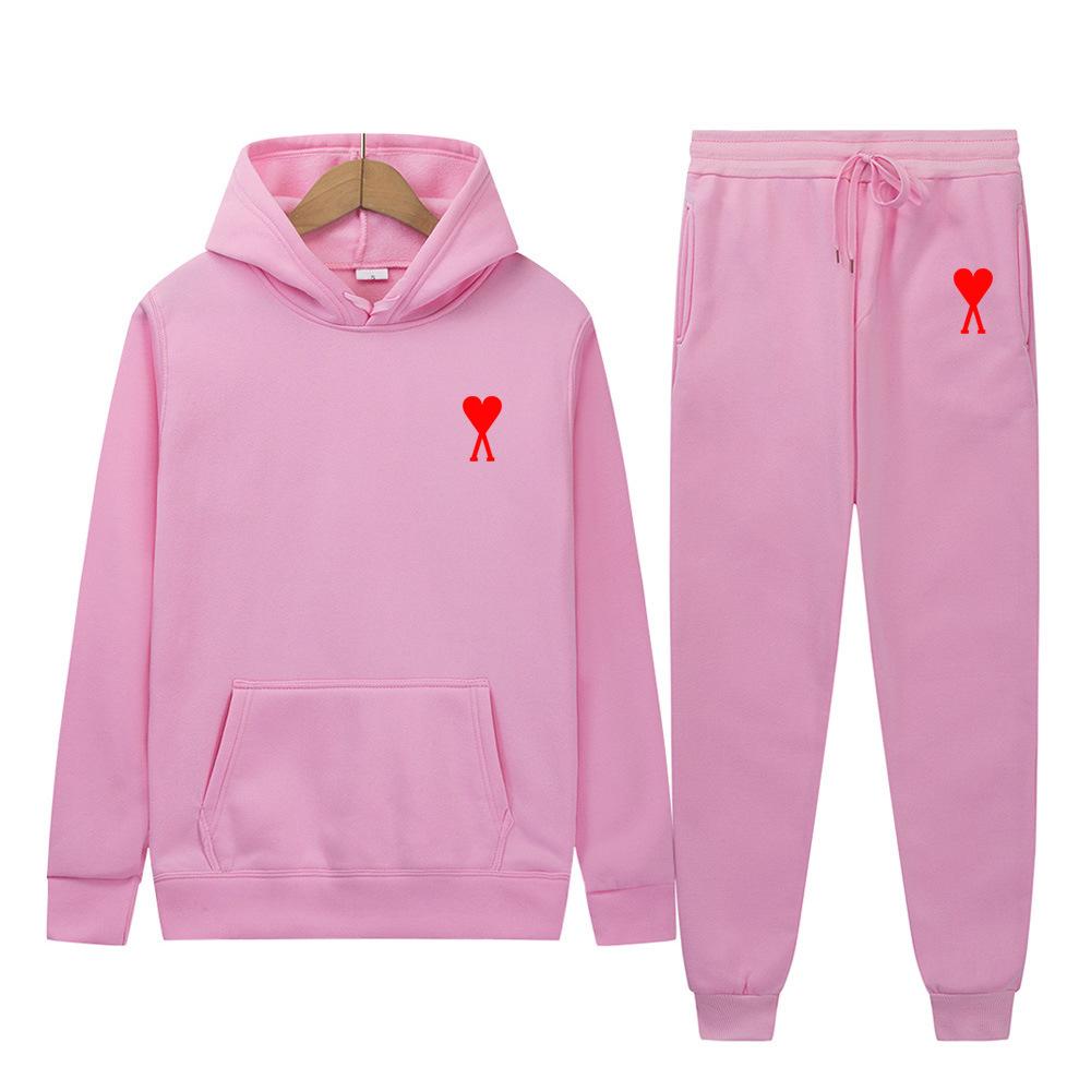 Spring Tide Brand Aml Classic Big Love Printing Men and Women the Same Couple Hooded Sweater Set