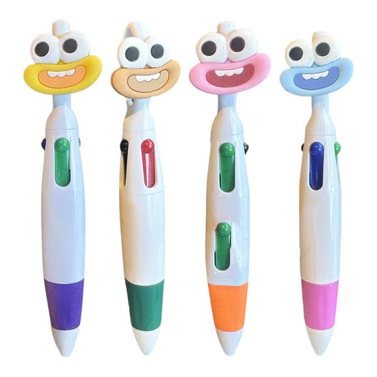 4-in-1 Cartoon Ballpoint Pen Cute Big Mouth Gel Pen with Multi-Color Ink Fun Writing Tool for Students Journaling