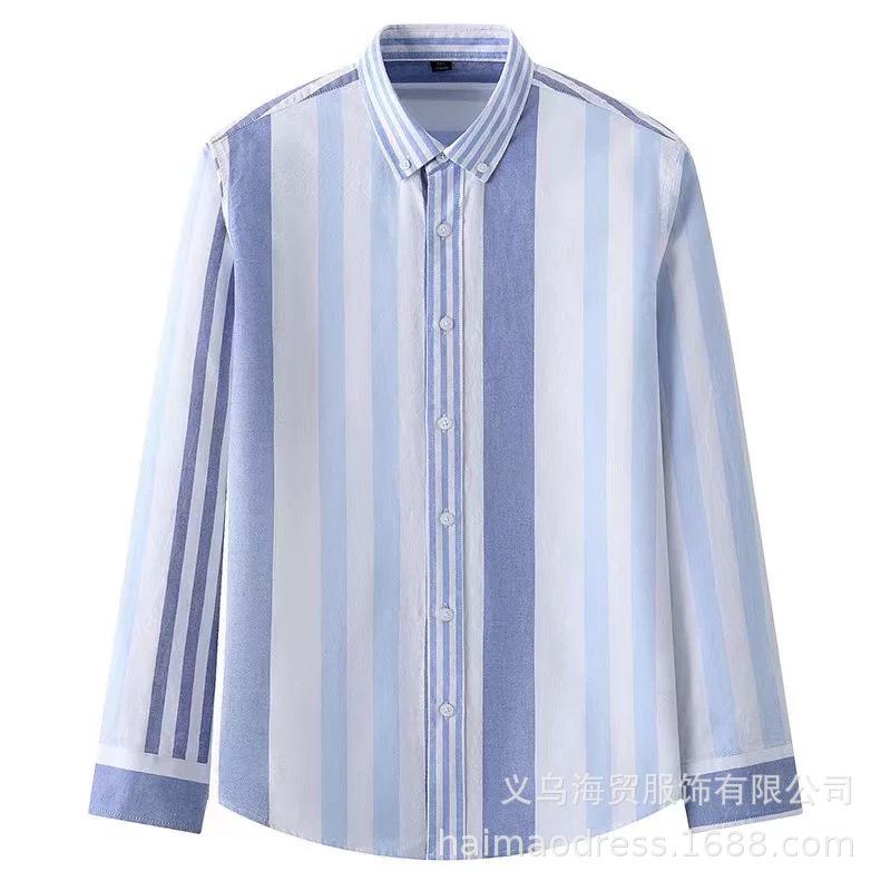 Men's Striped Shirt Summer Casual Oxford Spinning Loose Long Sleeves