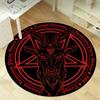 Polyester Baphomet Devil Sheep Head Circular Mat-Black&Red Design with Pentagrams,Perfect for Living Room,Bedroom,Office,or B