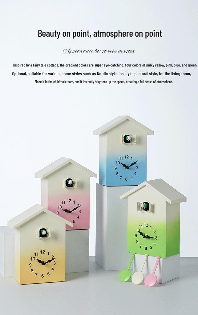 Nordic Style Cuckoo Wall Clock with Hourly Bird Time Announcement - Model T62.