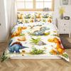 Colourful Dinosaur Duvet Cover For Kids Boys Girls Cartoon Dino Comforter Cover Floral Grass Mountain Bedding Set Wild Animal