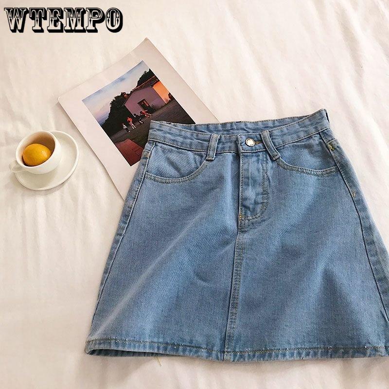 

Женская летняя универсальная джинсовая полуюбка с высокой талией, корейская версия студенческой простой однотонной короткой юбки трапециевидной формы на бедрах XL светло-синий