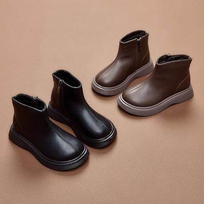 2024 Girls' and Boys' Low-Top Genuine Leather Martin Boots - British Style Short Boots for Autumn & Winter