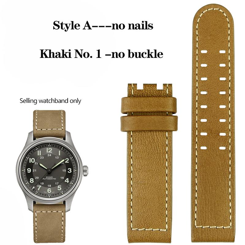 20mm 22mm Genuine Leather with Nails Watchband For Hamilton Khaki H77616533 H70615733 Series Men's Watch Band Strap Wristband