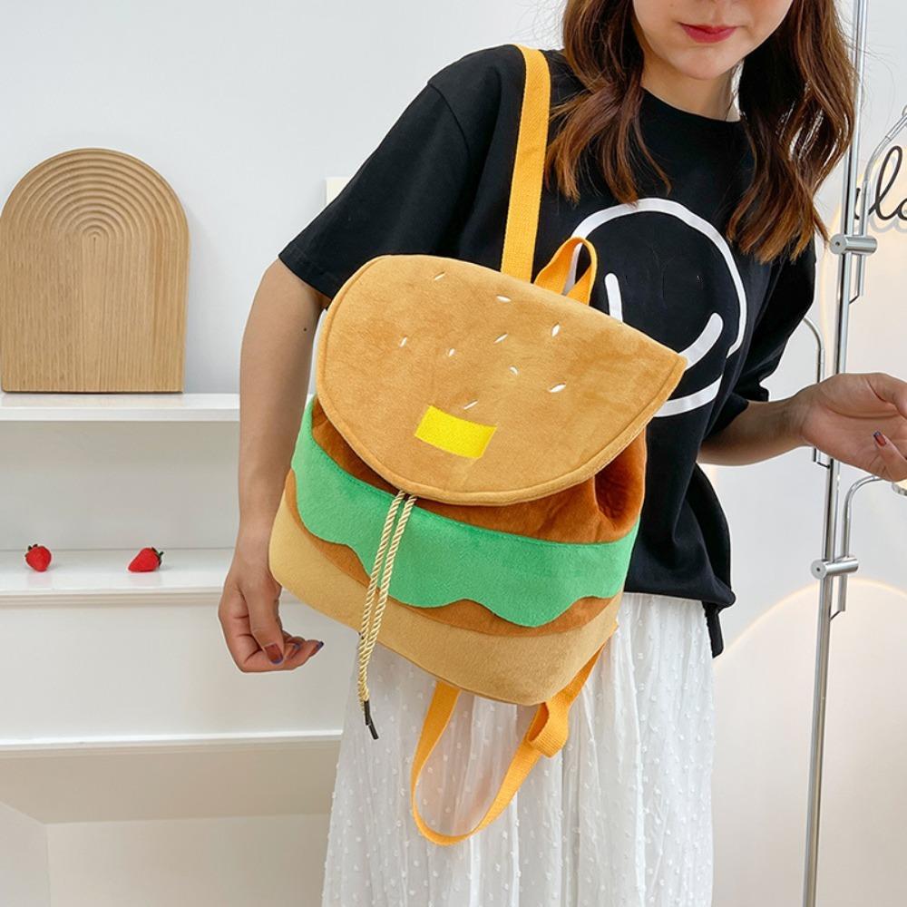 Adjustable Hamburger Backpack Large Capacity Travel Backpack Creative Drawstring School Bag  Kids