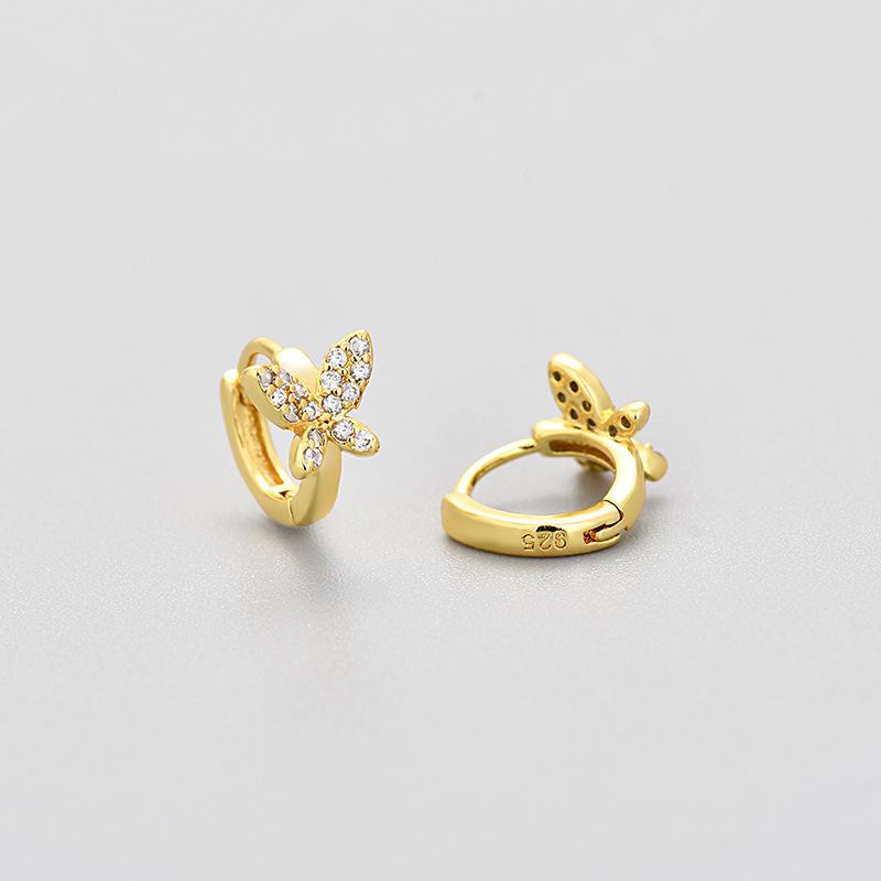 Exquisite Small Butterfly Stud Earrings With Rhinestones Simple Temperament Ear Hoops Elegant Jewelry For Women copper