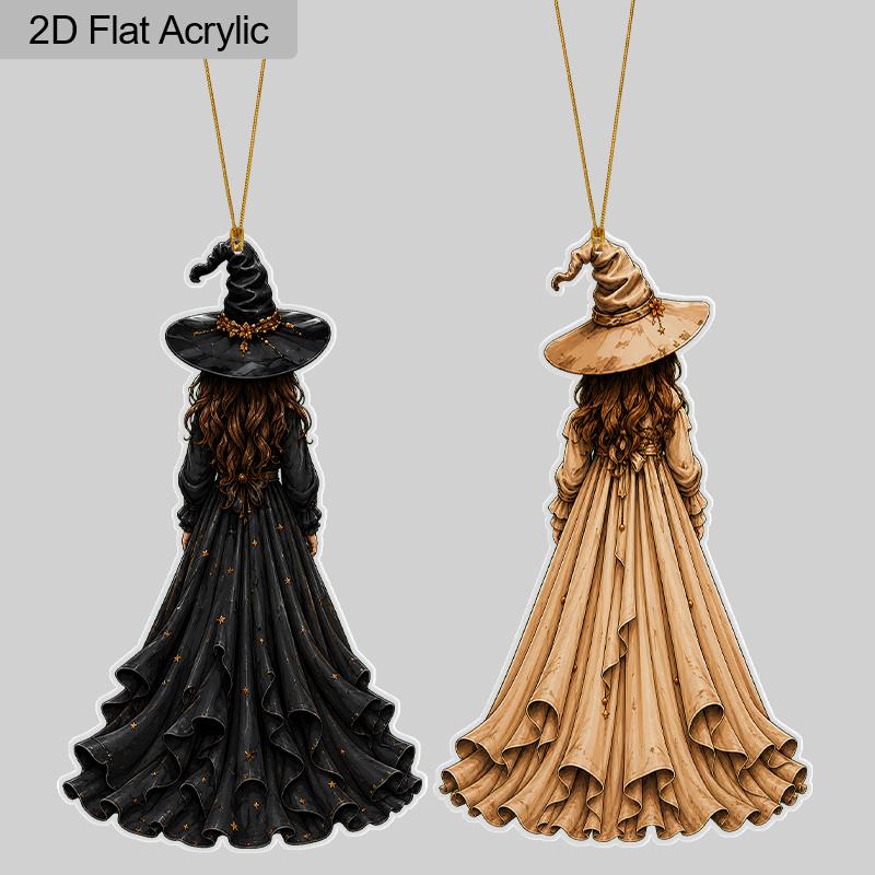 2D Flat Halloween Acrylic Hanging Decor, Witch Pattern, Home Car Backpack Pendant, Halloween & Birthday Gift