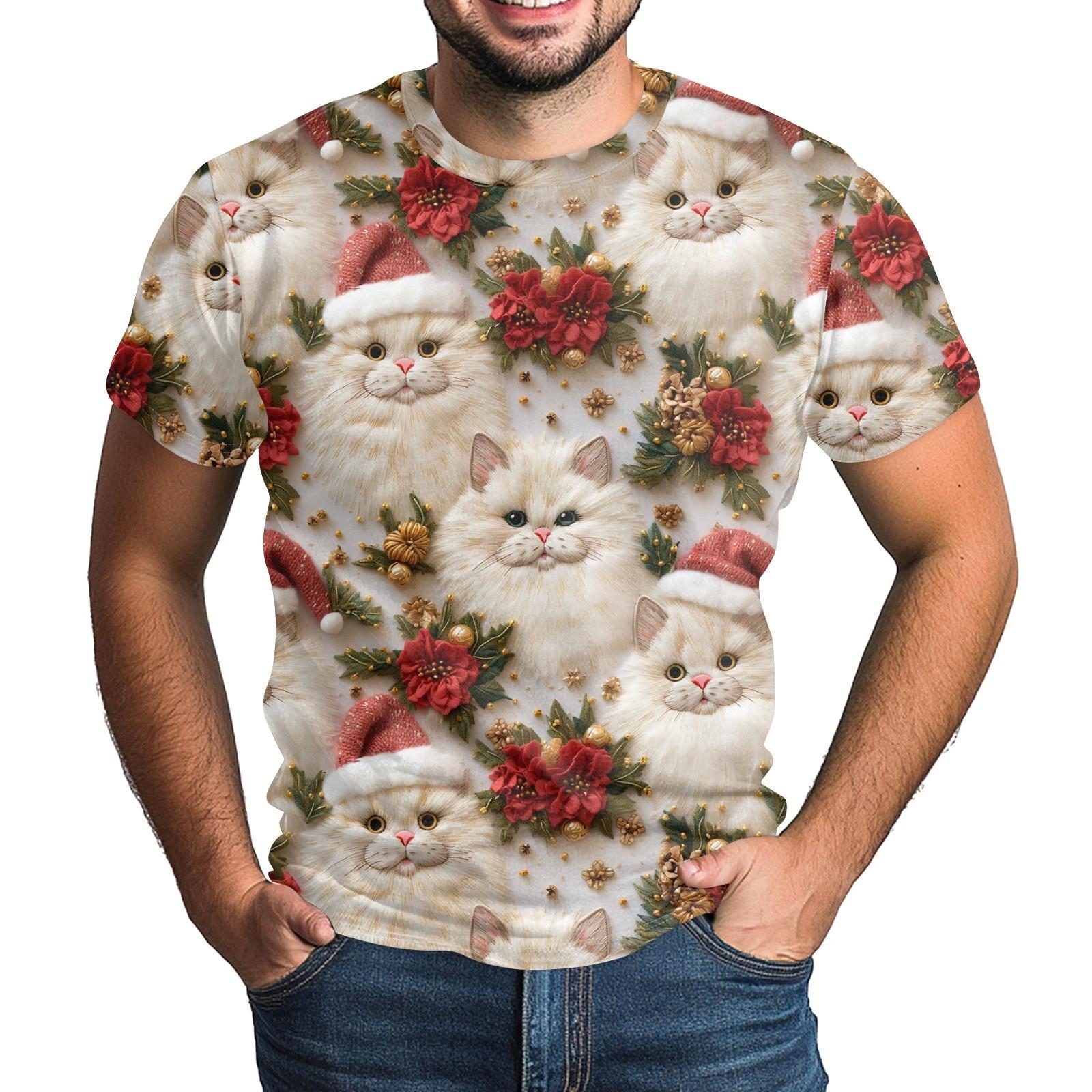 

Рождественская футболка для взрослых с круглым вырезом и коротким рукавом, забавный принт, милая рождественская футболка L бежевый