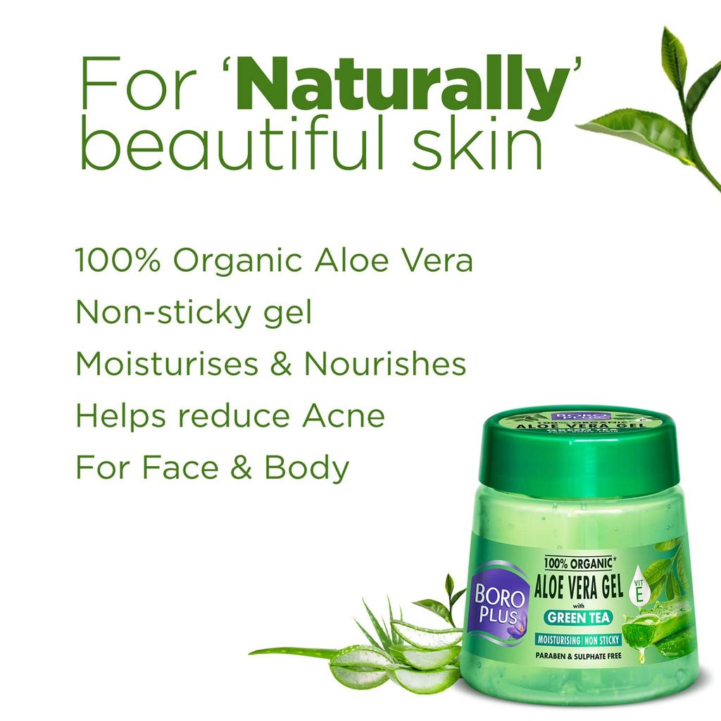 Boroplus Aloe Vera Gel With Green Tea Vitamin E For Skin And Hair Hydration Nourishment Moisturising Protection 200 Ml Pack