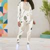 Women Plus Size Round Neck Long Sleeve Printed Top Fitted Pants Two Piece Set