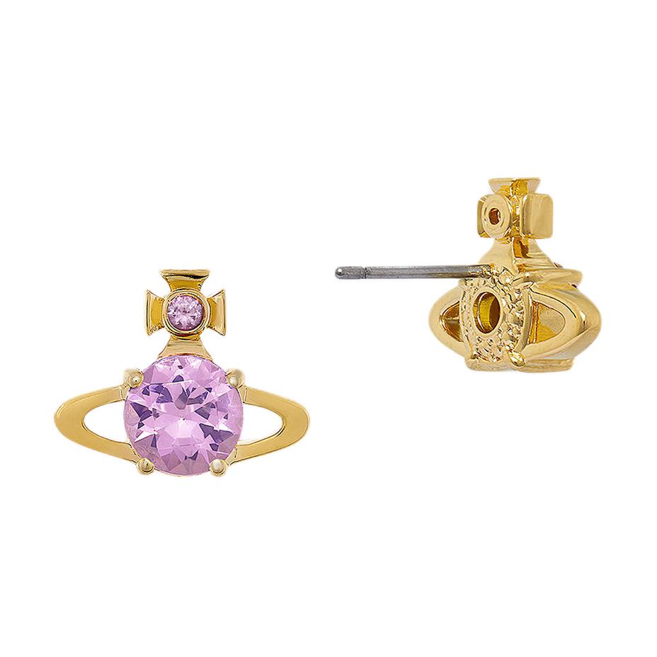 VIVIENNE WESTWOOD Reina Brass Imitation Crystal Pink Purple Diamond Saturn Orbit Earrings Women Earrings Gold 6201007002R831#