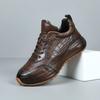 Brown Genuine Leather Men's Casual Shoes - Trendy European Style Cowhide Dad Sneakers
