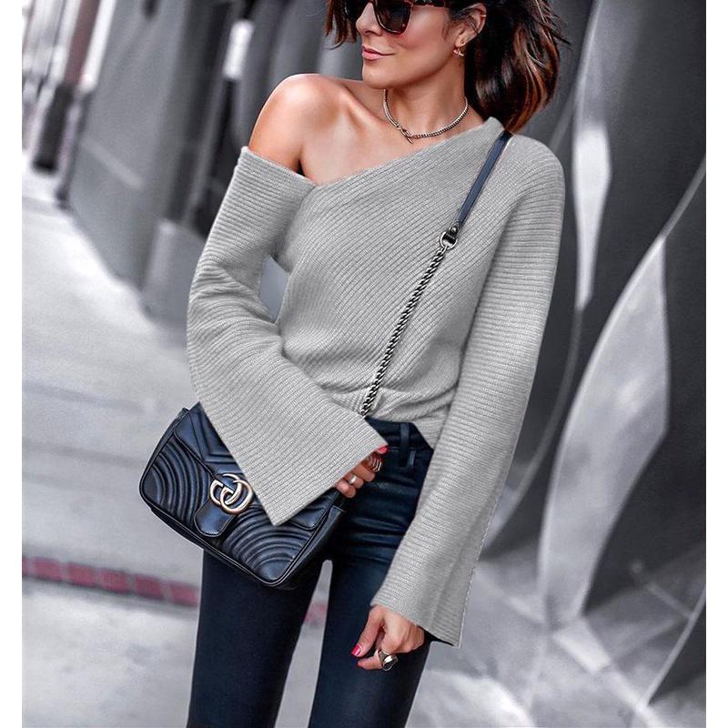 Elegant Women Fashion One Off Shoulder Blouse Shirts Top Long Sleeve Pullover Tops For Effortless Style