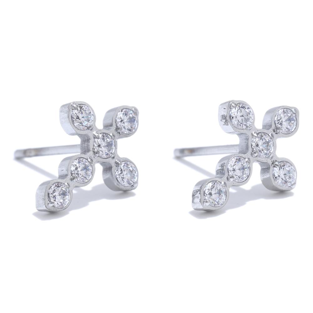 

Yhpup Delicate Shiny Cubic Zirconia Cross Small Stud Earrings for Office Ladies Stainless Steel Trendy Chic Jewelry Waterproof