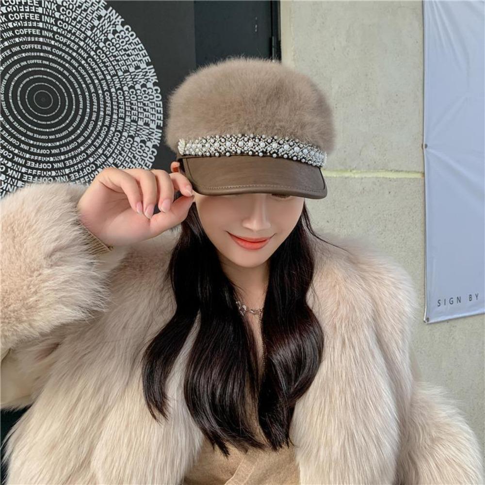 Women's Hats Fall and Winter Plush Flat Top Navy Hat Fashion Versatile Pearl Cap Lace Winter Star Anise Beret