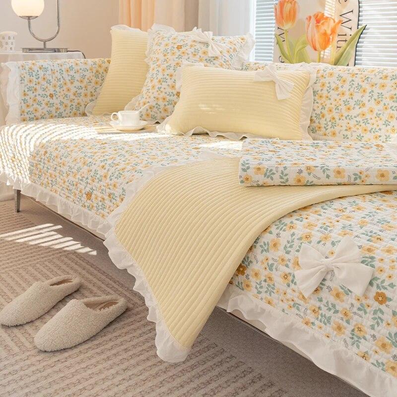 Floral Cotton Sofa Cover Non-slip Corner Sofa Towel Living Room Four Seasons Universal Pet Kids L Shape Couch Mats Home Decor