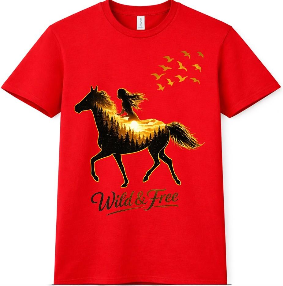 Horse T Shirt Wild Free Sunset Forest Graphic Tee Equestrian Nature Top S